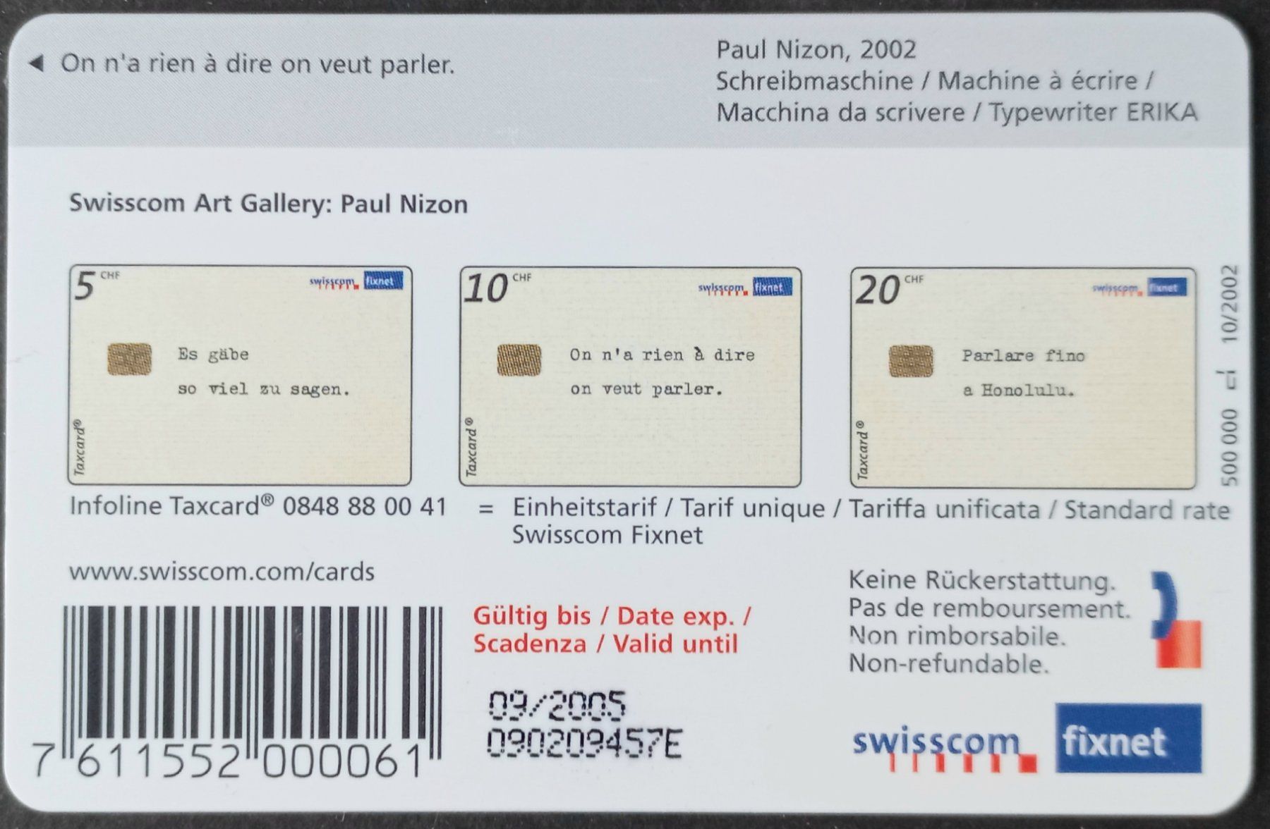 Swisscom Telefon- & Taxkarten: Taxcard Swisscom - Rien à dire - CH – Gebraucht aus Niederuzwil von lubimaja 1