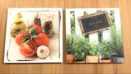 2x Wall Pictures Glass Herbs Tomatoes Kitchen Decoration New