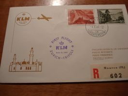 Erstflug 1961 Zch - Tripolis, KLM, Marken Liechtenstein