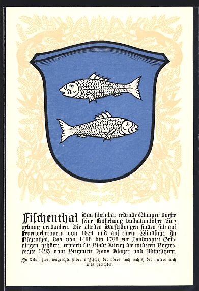 Cartoline postali: Fischenthal, Wappen mit zwei Fischen – Usato da Berlin venduto da bartko-reher