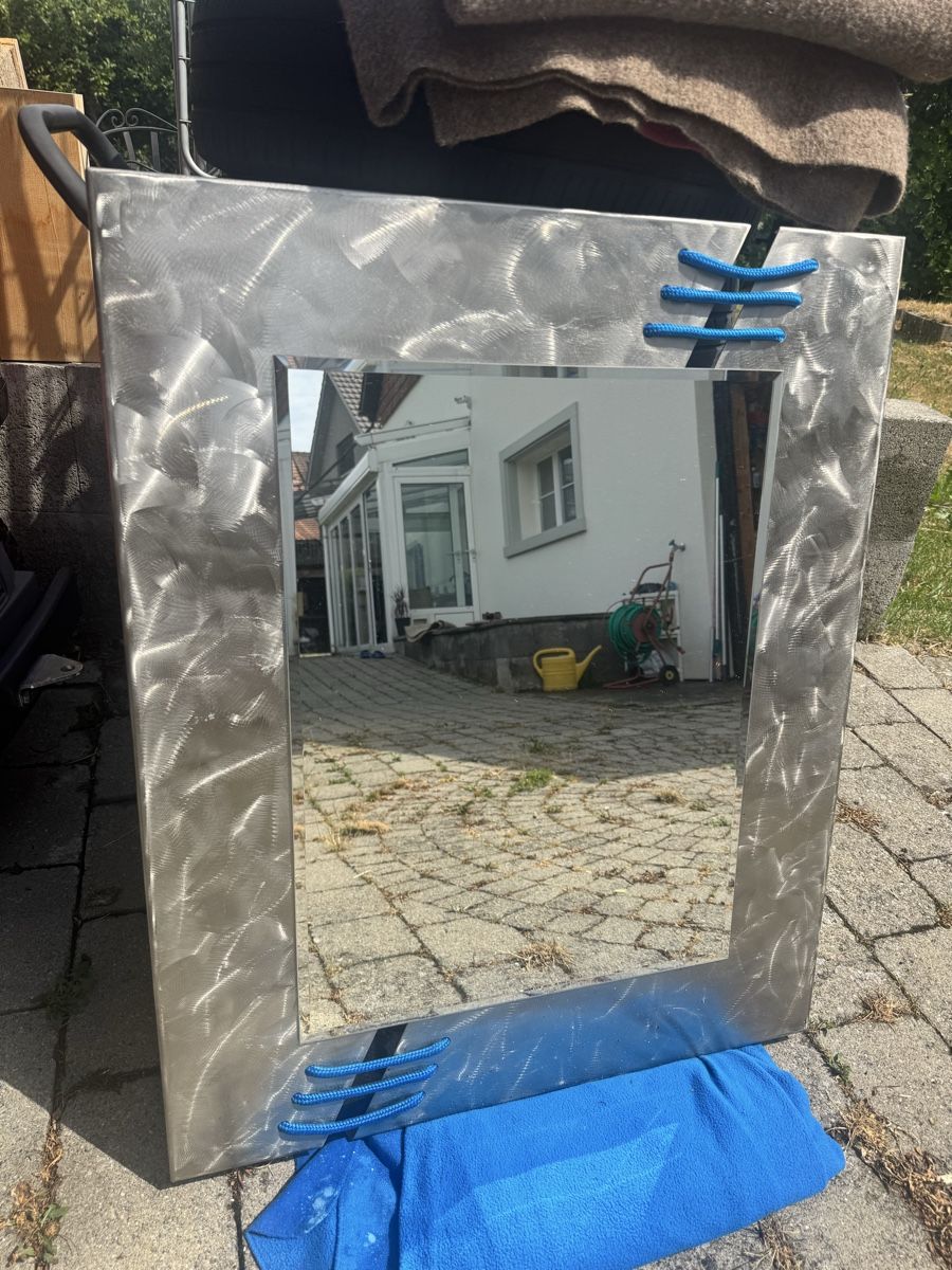 Spiegel: Mirror brushed metal frame abstract handmade design  – Gebraucht aus Seuzach von Wolf936 1