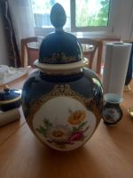 Weimar Porzellan Deckelvase Handbemalt Blau Gold