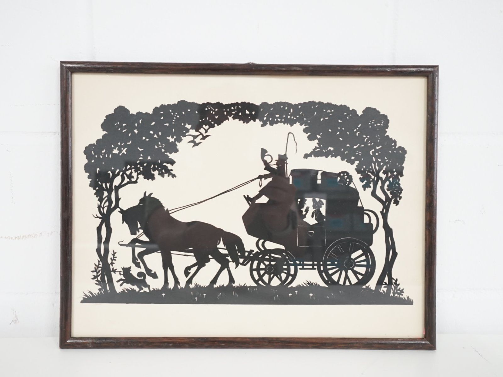 Grafica & Litografie: Scherenschnitt Postkutsche gerahmt Vintage Schattenriss – Usato da Volketswil venduto da brockipfannenstil