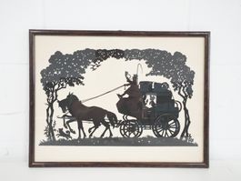 Scherenschnitt Postkutsche gerahmt Vintage Schattenriss