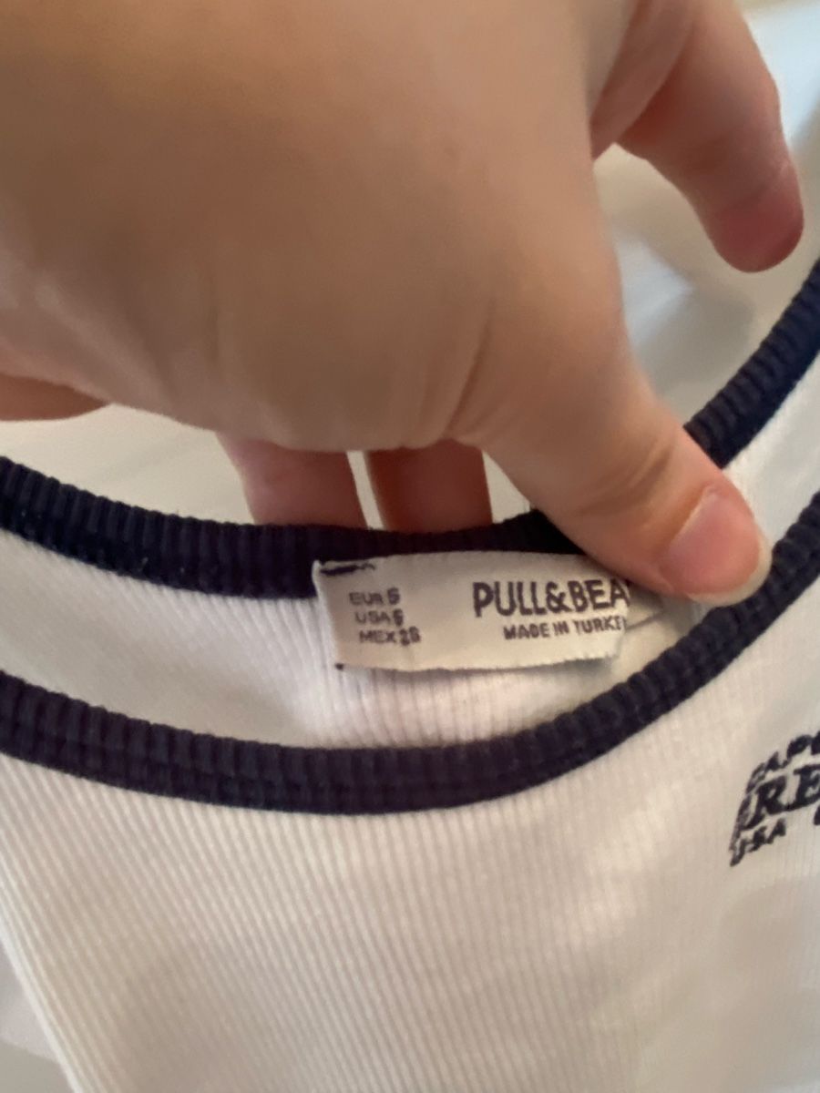 Pull&Bear Top: Pull&Bear Débardeur court blanc imprimé taille S – Usato da Aigle venduto da Celina28 3