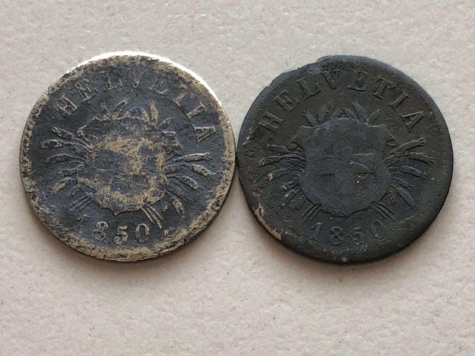 Tutti le monete: Lot mit 2 Stk. 5 Rp. 1850 – Difettoso da Schötz venduto da Odpa