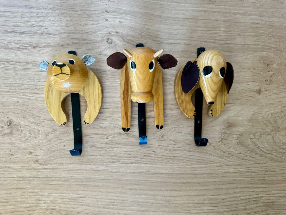 3 ältere Holz Kleiderhaken Tiere Wonny gesetzlich geschützt (Gebraucht ...