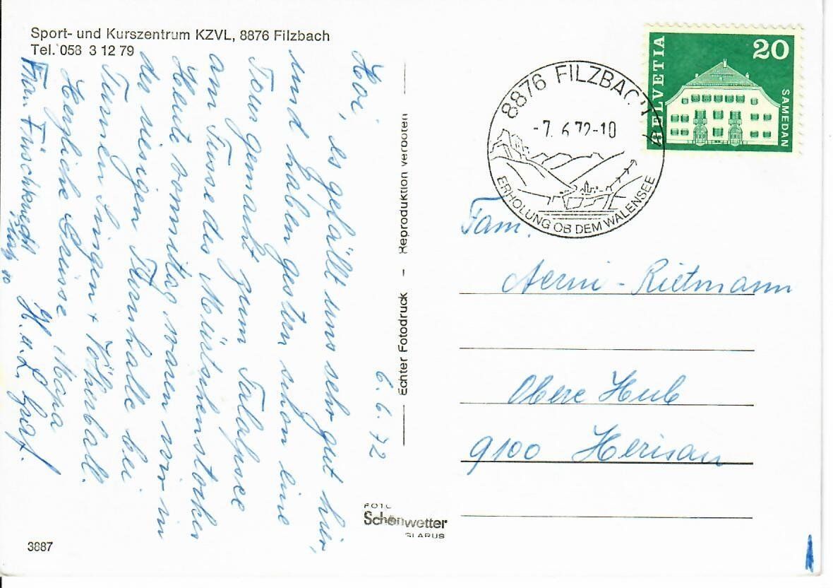 Cartoline postali: Sportzentrum Filzbach – Usato da Hochdorf venduto da Ziegel-16 1