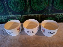 3er Set, antike, Vintage Keramik Behälter Soda, Sand, Seife