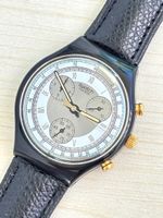 Swatch Chronograph Uhr schwarz Gold Zifferblatt 