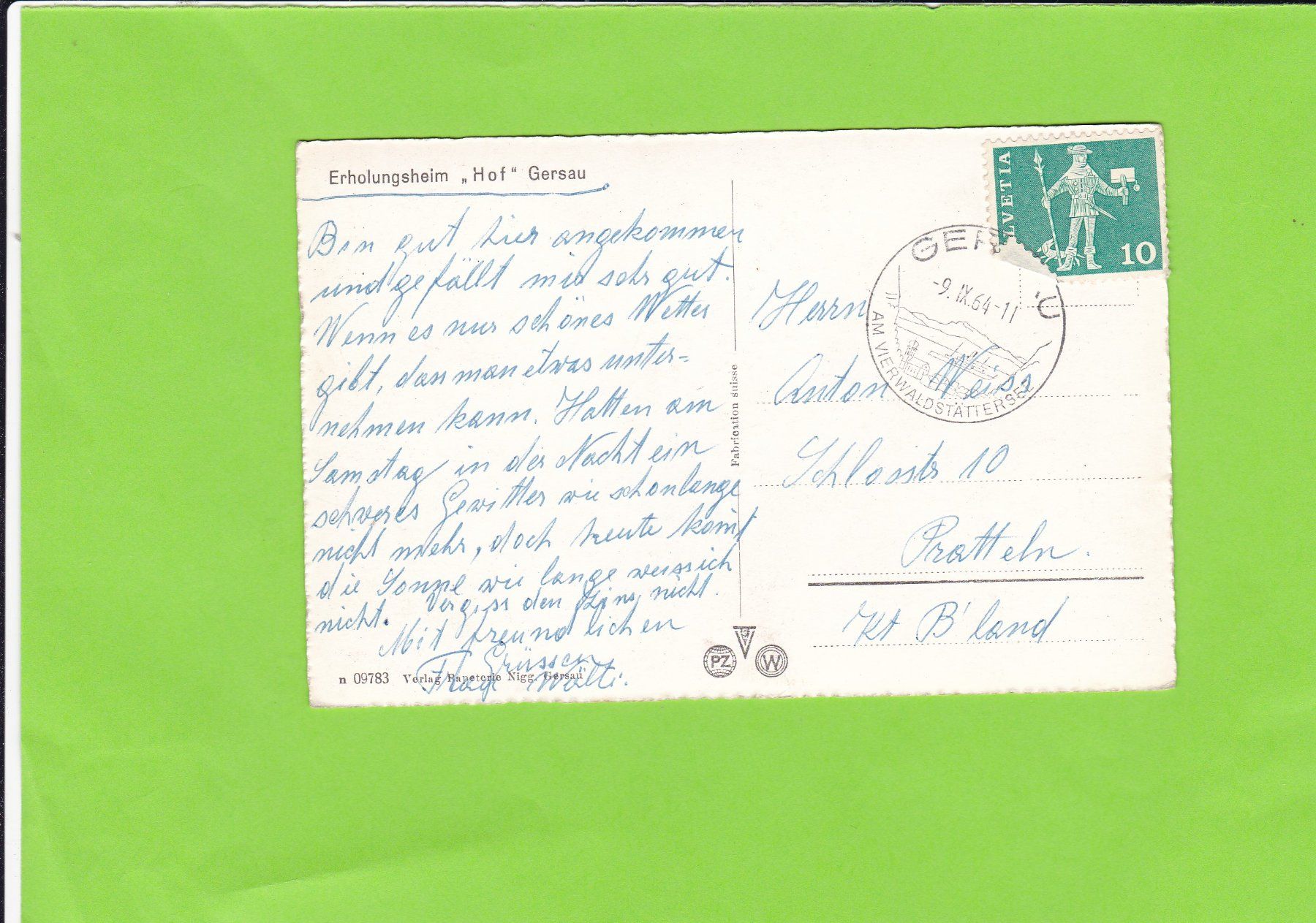 Cartoline postali: Erholungsheim "Hof", Gersau – Usato da St. Peterzell venduto da neckertal 1