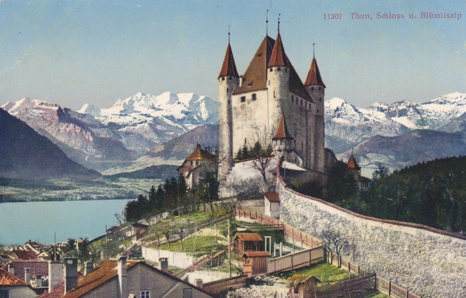 Ansichtskarten: Thun Schloss u. Blümlisalp – Gebraucht aus Cormoret von Pascalll2001
