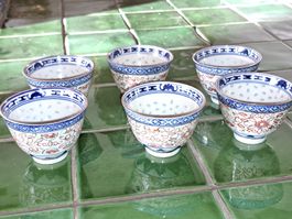 6  Reisschalen Vintage, chinesisch, mit Drachenmotiv