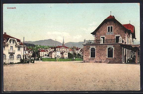 Cartoline postali: Uznach, Bahnhof und Café mit Strassenpa – Usato da Berlin venduto da bartko-reher