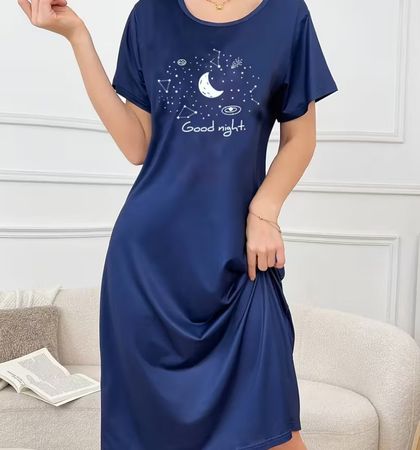 Chemise de nuit bleue marine, Robe de nuit toutes saisons