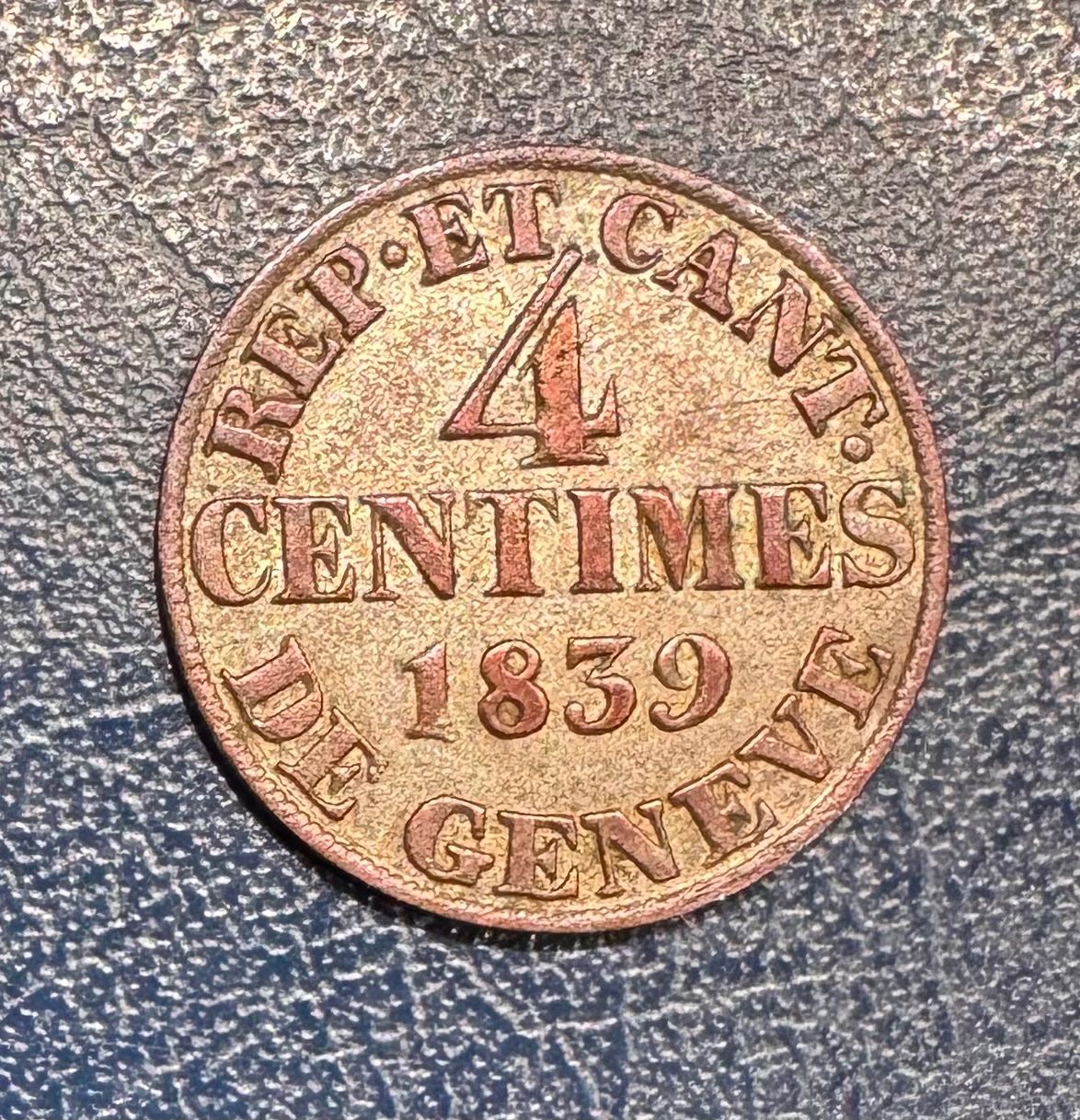 Tutti le monete: Kantonsmünze Genf, 4 Centimes 1839, Nr:2 – Usato da Ebikon venduto da Dmasterx