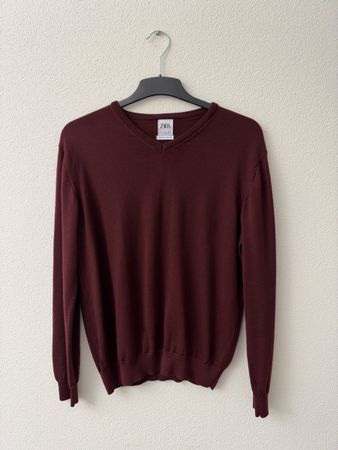 Zara Pullover, Wolle, bordeaux, V-Ausschnitt Grösse L