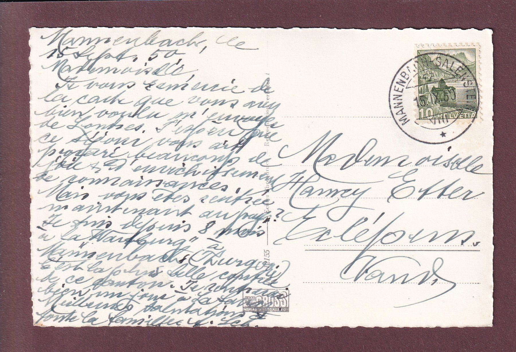 Cartoline postali: Salenstein - SCHLOSS ARENENBERG - Bahnhof - 1950 – Usato da Pully venduto da nicecards 1