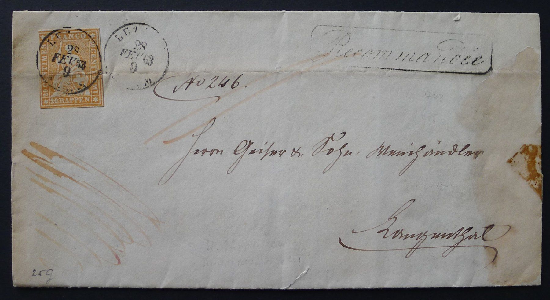 Tutti i francobolli: 1863, Strubelbrief RECOMMANDÉE, Luzern nach Langenthal BE – Usato da Ebikon venduto da SilvioFreund