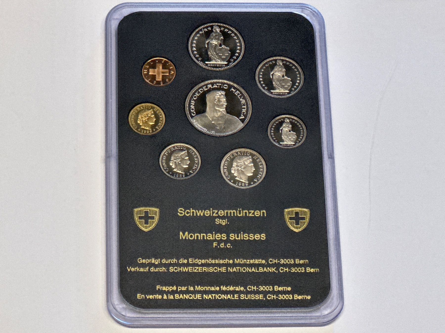 Tutti le monete: Schweizer Münzsatz Stgl. 1989 – Nuovo e nell'imballaggio originale da Herisau venduto da herau