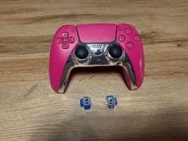 🎮Manette PS5 Rose/Chrome avec joysticks TMR installés