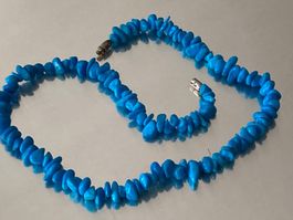 Collier perles bleues pierres naturelles fermoir vis arge...