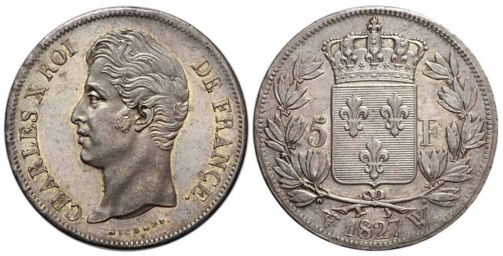 Tutti le monete: Frankreich, 5 Francs 1827 A Paris – Usato da Chiasso venduto da Novamarketing