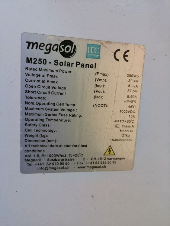 Solarpanel Megasol 250Wp Balkon Kraftwerk (Gebraucht) in Elfingen für ...