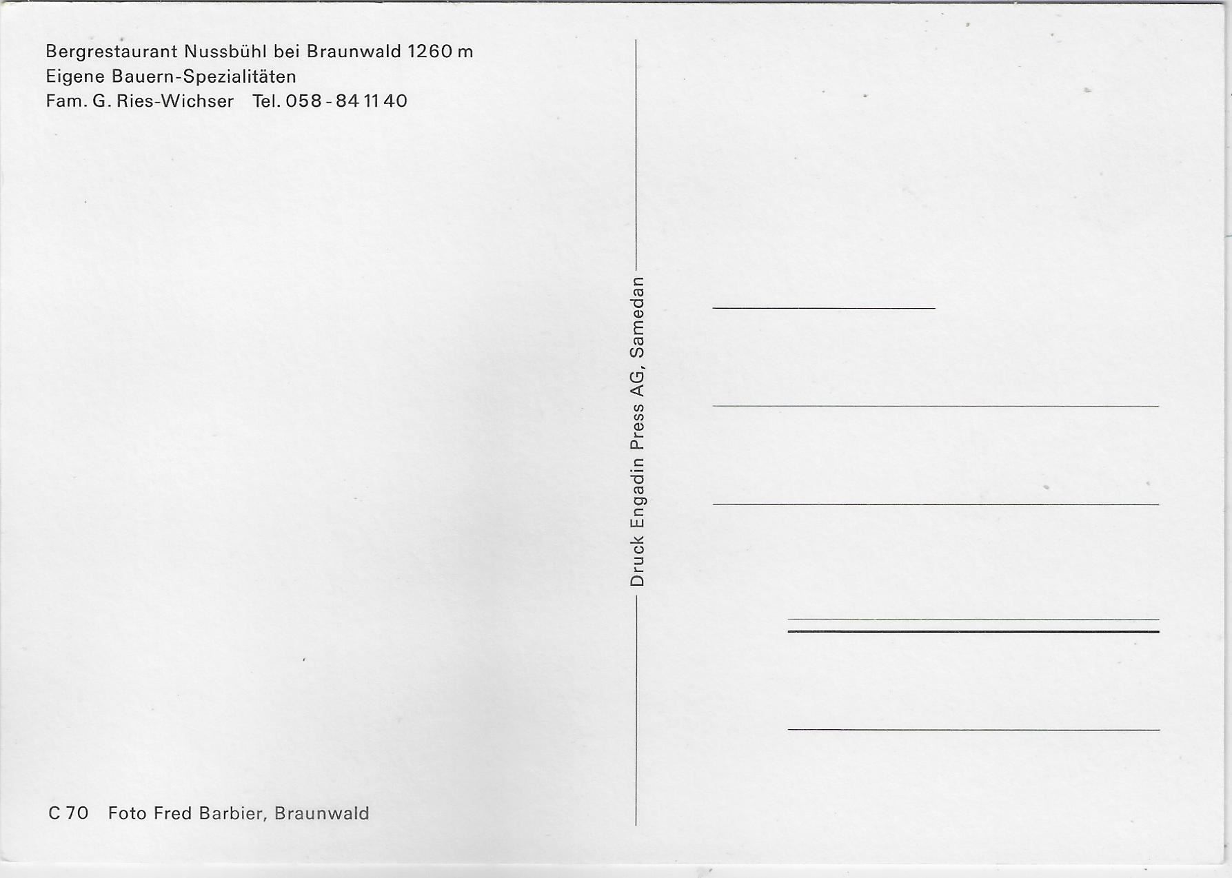 Cartoline postali: Restaurant Nussbühl - Braunwald – Usato da Ettingen venduto da Kartenplanet 1