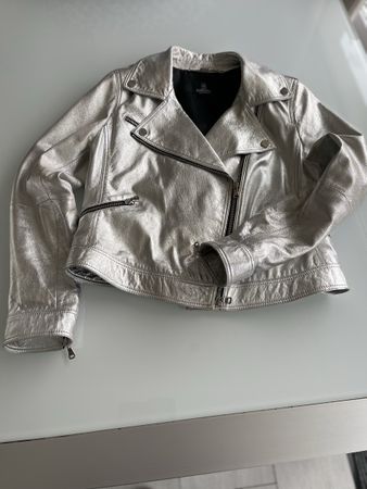 Veste Jacke cuir argentée Madeleine T.38 ✨