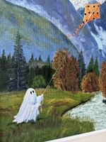 Thrifted Ghost Painting - Berge Geister Drachen Fluss