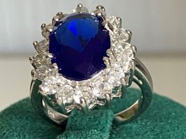 Bague  Argent 925 avec pierre bleue et zirconias, taille 55