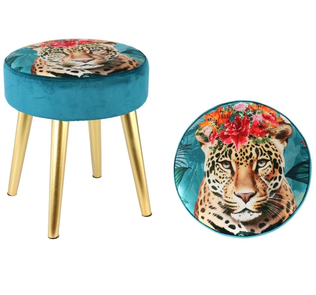 Sgabelli: Samt Hocker mit Leopard Motiv – Nuovo e nell'imballaggio originale da Schaffhausen venduto da AtelierPudesco
