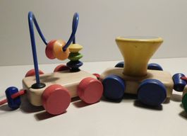 Spielzeug Holzbahn zum ziehen - Holz Eisenbahn  34 cm lang