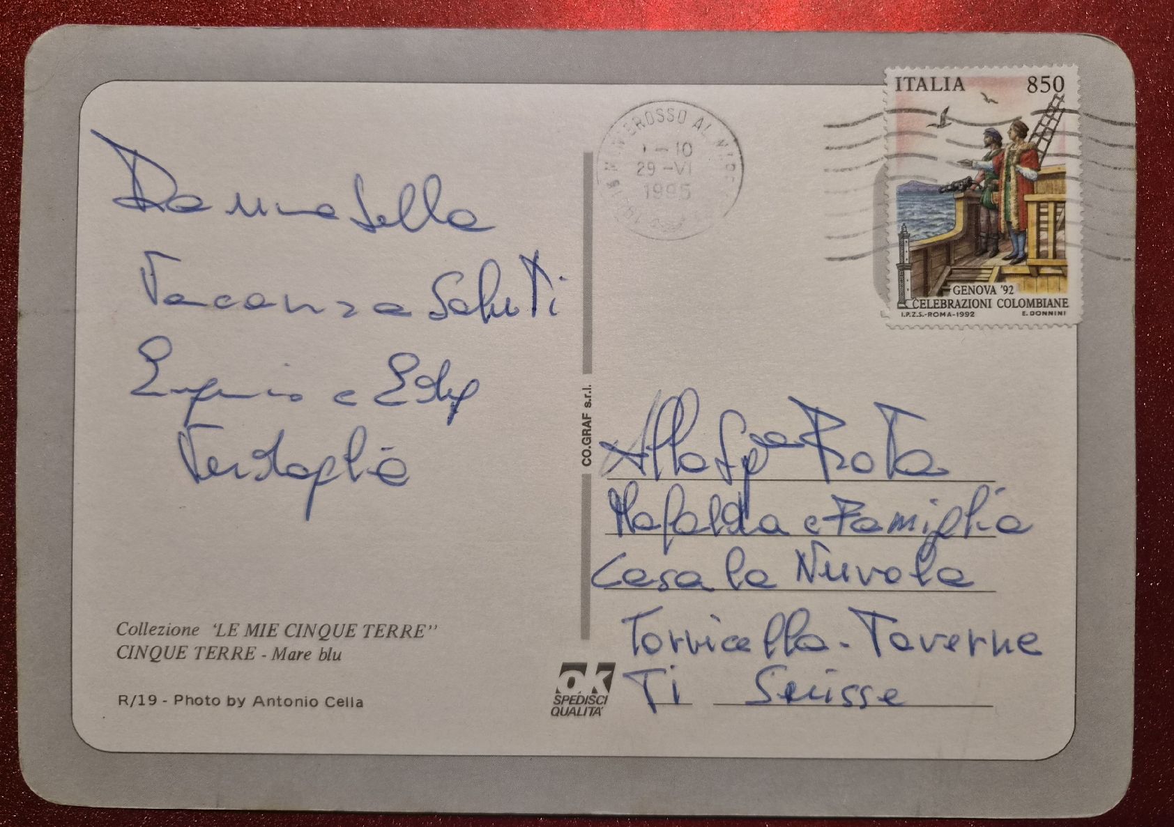 Cartoline postali: Cinque Terre Italien 1995 – Usato da Melchnau venduto da Arthurius 1