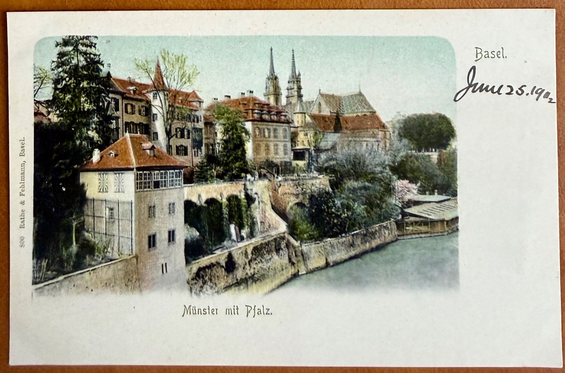 Cartoline postali: BASEL - Münster mit Pfalz. Litho 1902 – Usato da Lutry venduto da Ediego