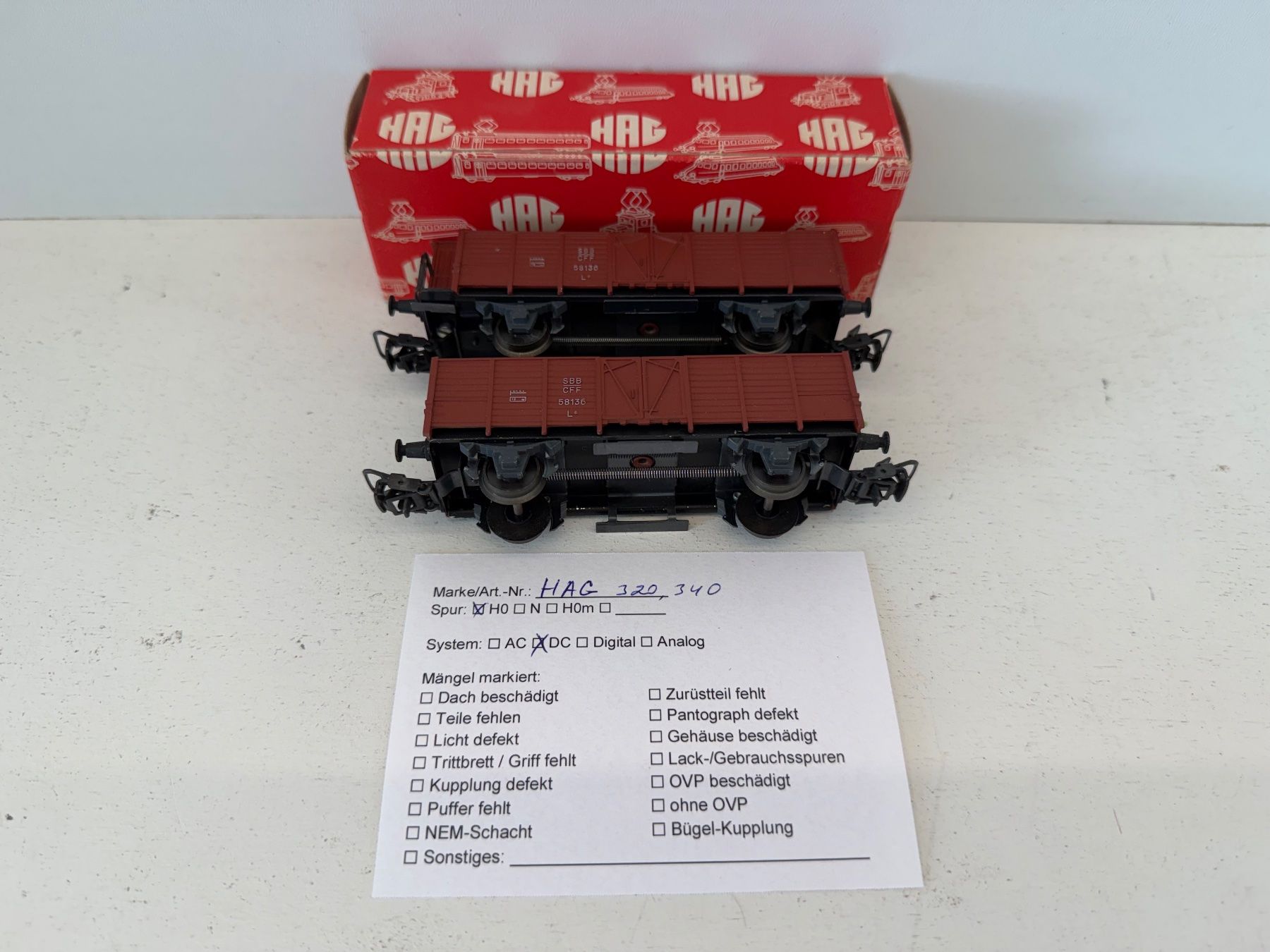 Hag Modelleisenbahnen: 2e Set Hochbord HAG 320 + 340 Güterwagen DC – Gebraucht aus Büsserach von ModellbahnDepot 8