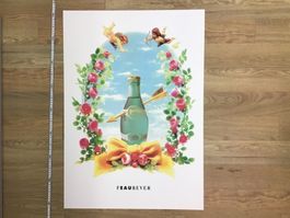 Perrier Plakat "FEAVREVER" mit Cupids und Rosen