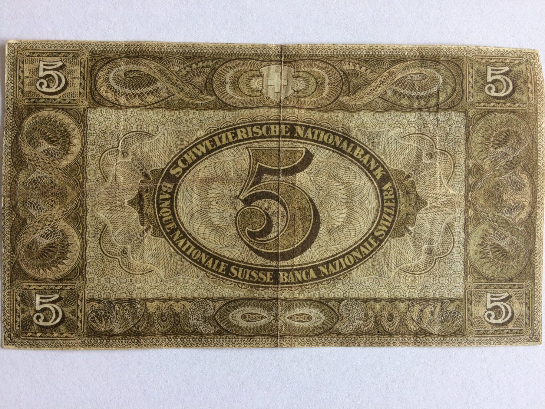 Banknoten: schöne 5 Frankennote von 01.01.1921 – Gebraucht aus Birrwil von Mischabel1 1