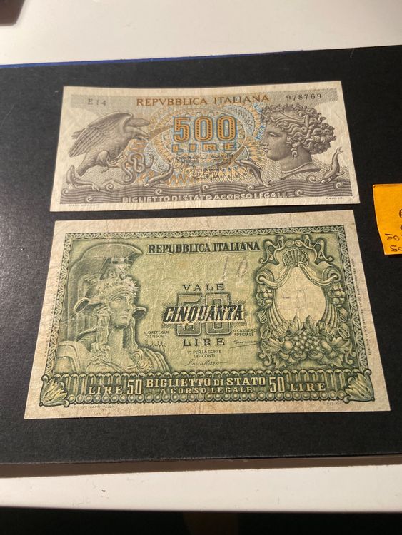 Banknoten 50 + 500 Italien Lire / 1951 - 1967 (Gebraucht) in Vionnaz ...