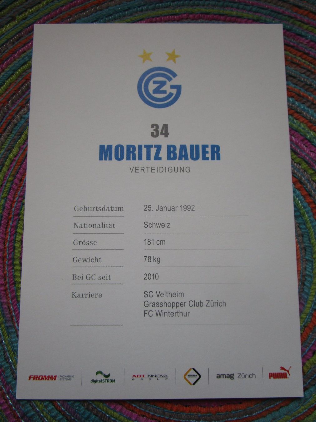 Autografi: GC GRASSHOPPERS MORITZ BAUER SPIELER AUTOGRAMM ANTIK – Usato da GUTENSWIL venduto da Alpina6 1
