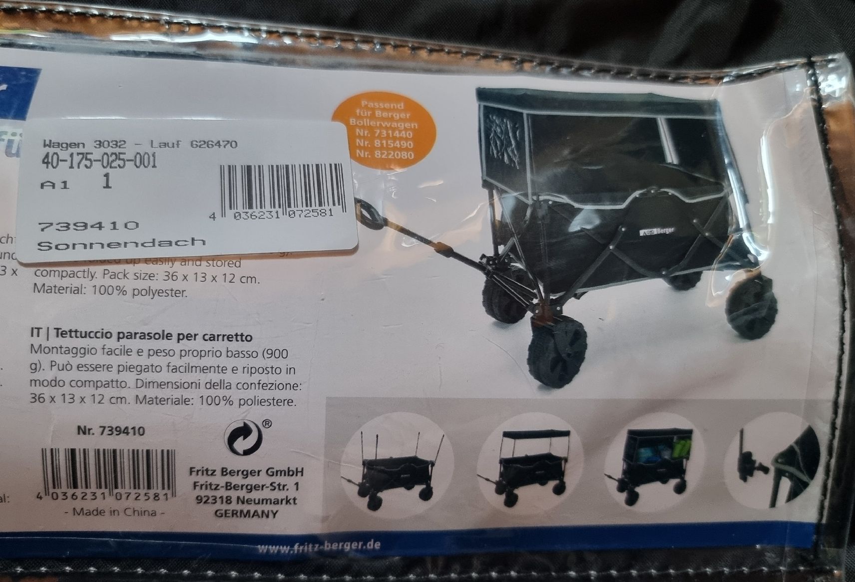 Carrozzine: Berger Bollerwagen Sonnendach - Neu – Nuovo e nell'imballaggio originale da Feusisberg venduto da nijasci 1