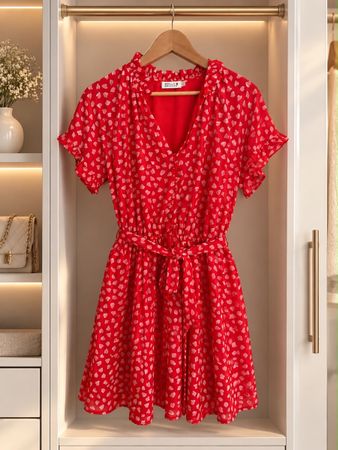MOLLY BRACKEN Kleid Gr. S – Rot mit Herzmuster – ungetragen