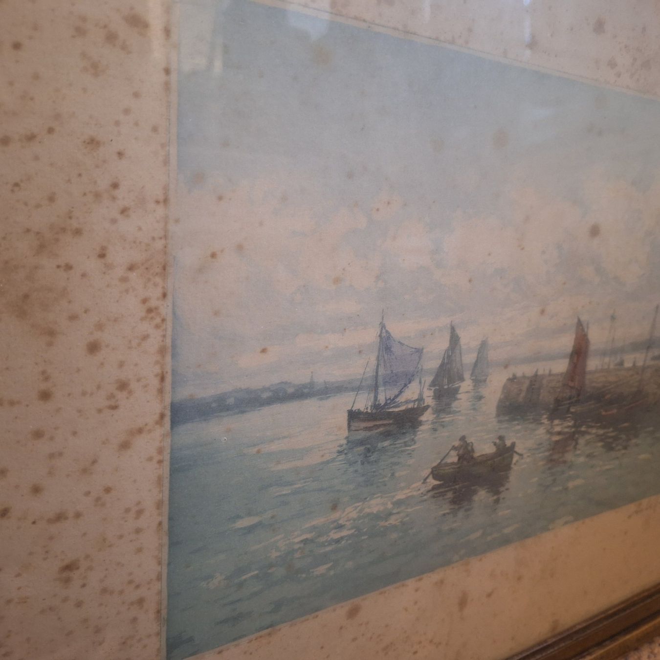 Foto & Immagini: Antikes Bild, See mit Steg, Segelschiff, Boot – Usato da Winterthur venduto da Goldpipau 5