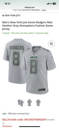 New York Jets Aaron Rodgers Nike Game Jersey NFL