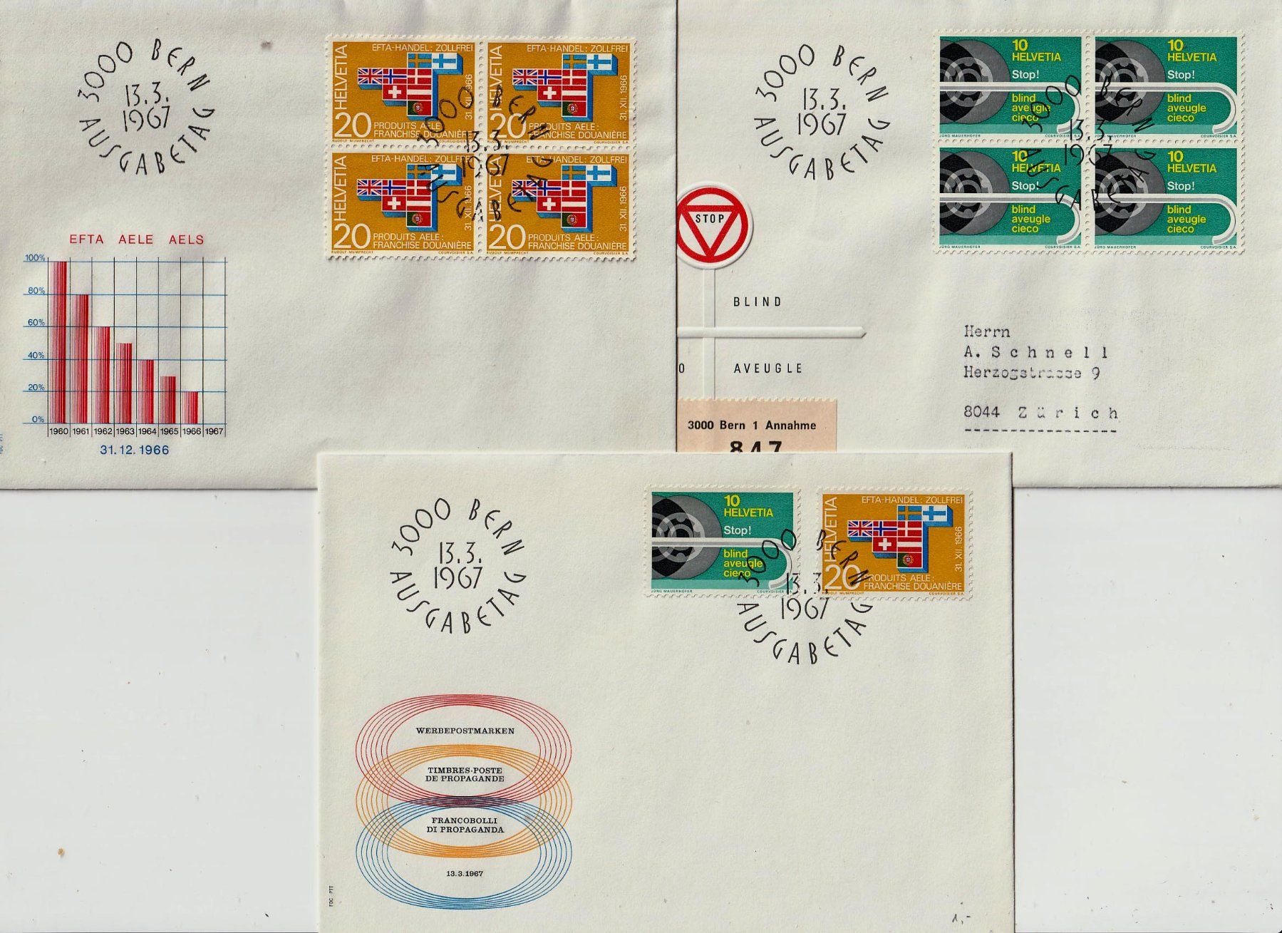 Tutti i francobolli: 1967 Serie und 4er-Blocks ETS – Usato da Arlesheim venduto da gaugi43