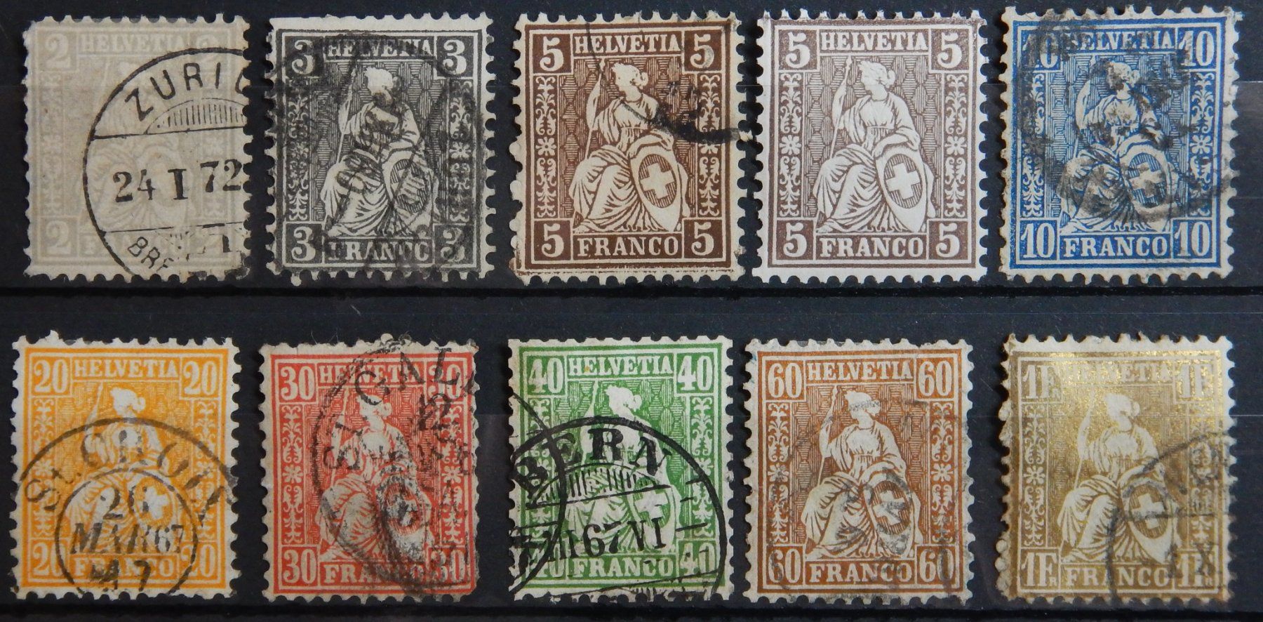 Tutti i francobolli: Schweiz Kat. 28-36 gest. 1862 Kat. 823 Fr. – Usato da Zürich venduto da Muehlekauf