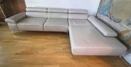 Ecksofa Leder beige mit Metallfüssen gebrauchter Zustand