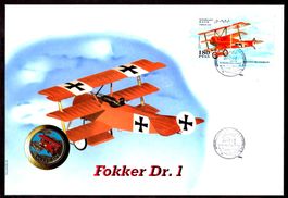 Numis Grossbrief, Fokker Dr. 1, mit Farbmünze 1 Peso de Cuba
