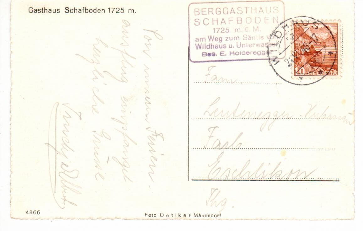 Cartoline postali: Gasthaus Schafboden Wildhaus 1948 – Usato da Wolhusen venduto da Curver9 1